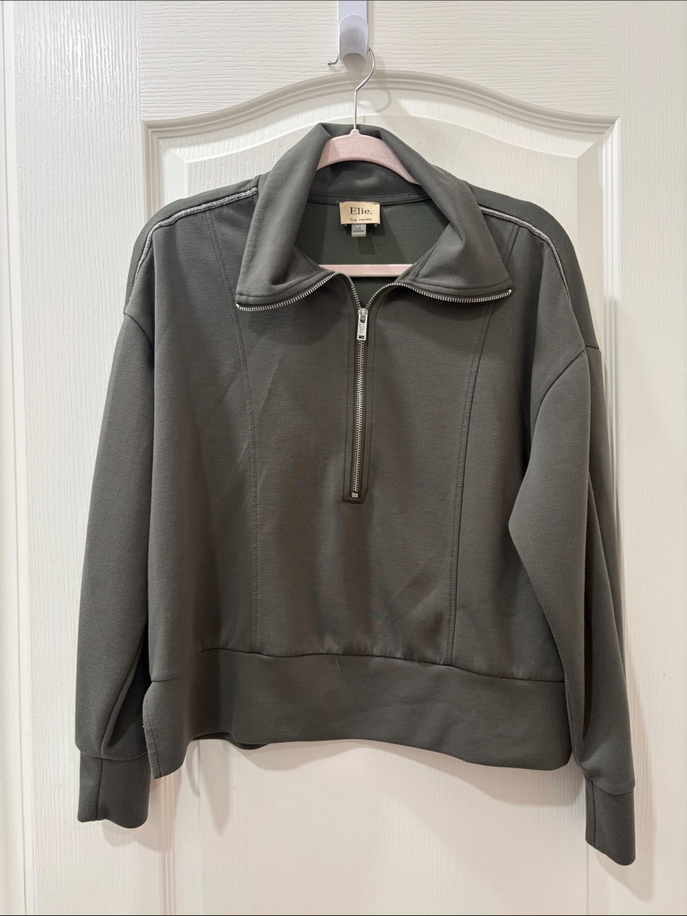 Elie Tahari Olive Green Half-Zip Pullover Sweatshirt sz L